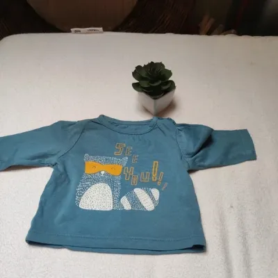 T-shirt longues manches See you bleu garçon - Taille 1 mois